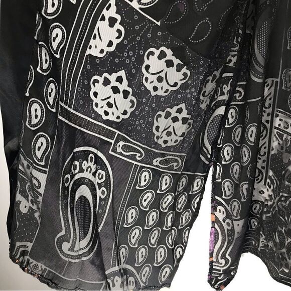 DEX Black Purple Paisley Pattern Semi Sheer Kimono Duster Tunic Cardigan - Picture 13 of 16